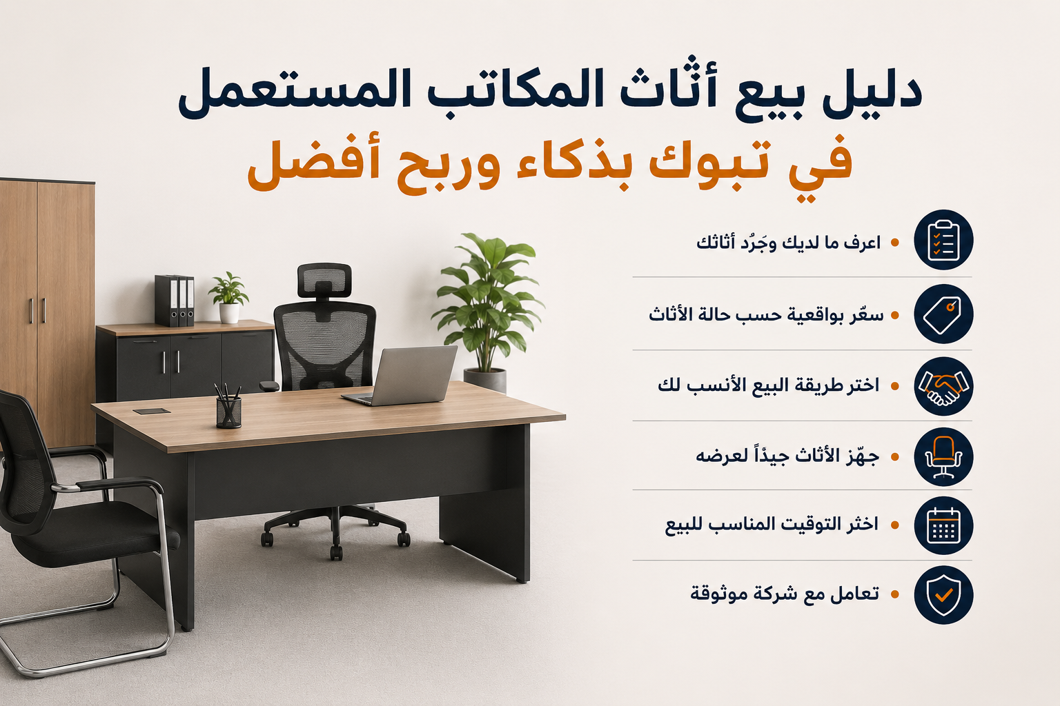 نصائح إعادة بيع أثاث المكاتب في تبوك — كيف تحصل على أفضل سعر بأسرع وقت
